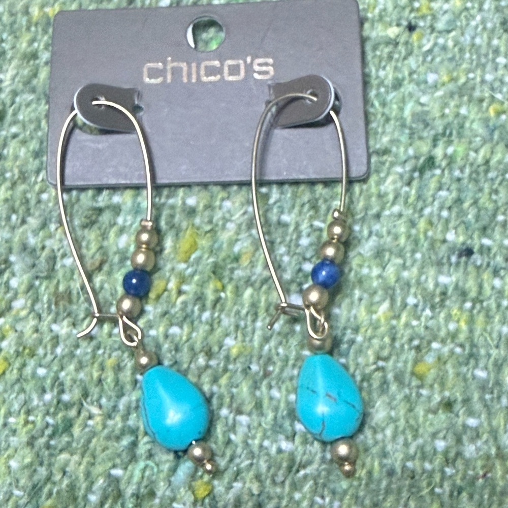 NWT Chico's Gold and Turquoise Beaded Earrings